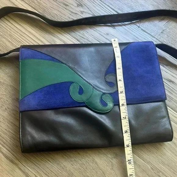 🔥NOUCHKA🔥 |  Vintage 1960’s black, blue and green leather patterned handbag - Picture 9 of 11